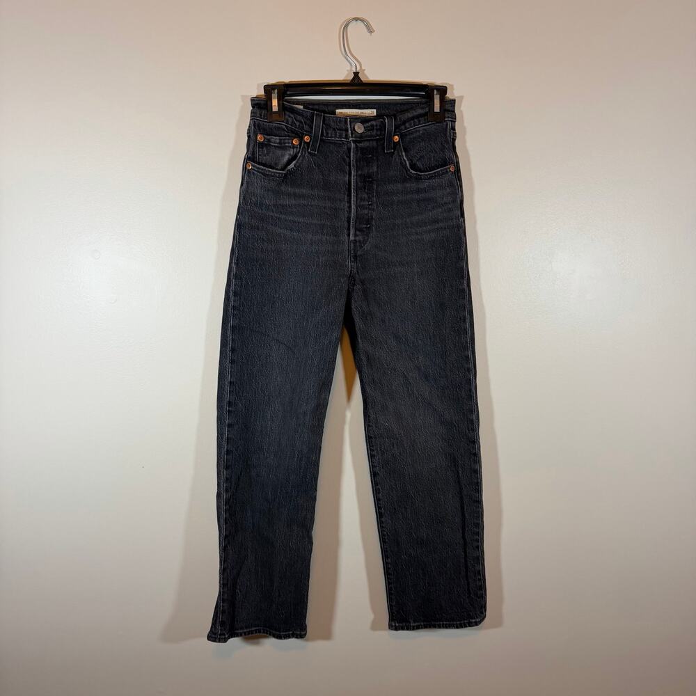 Levi’s Ribcage Straight Ankle Jeans Womens 26 Washed Black Denim Premium Label